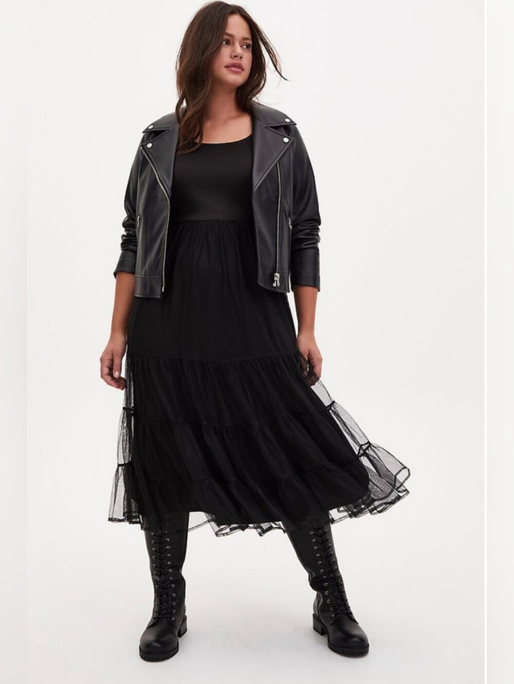 Torrid 1 Black Tulle & Scuba Tiered Dress 4114-